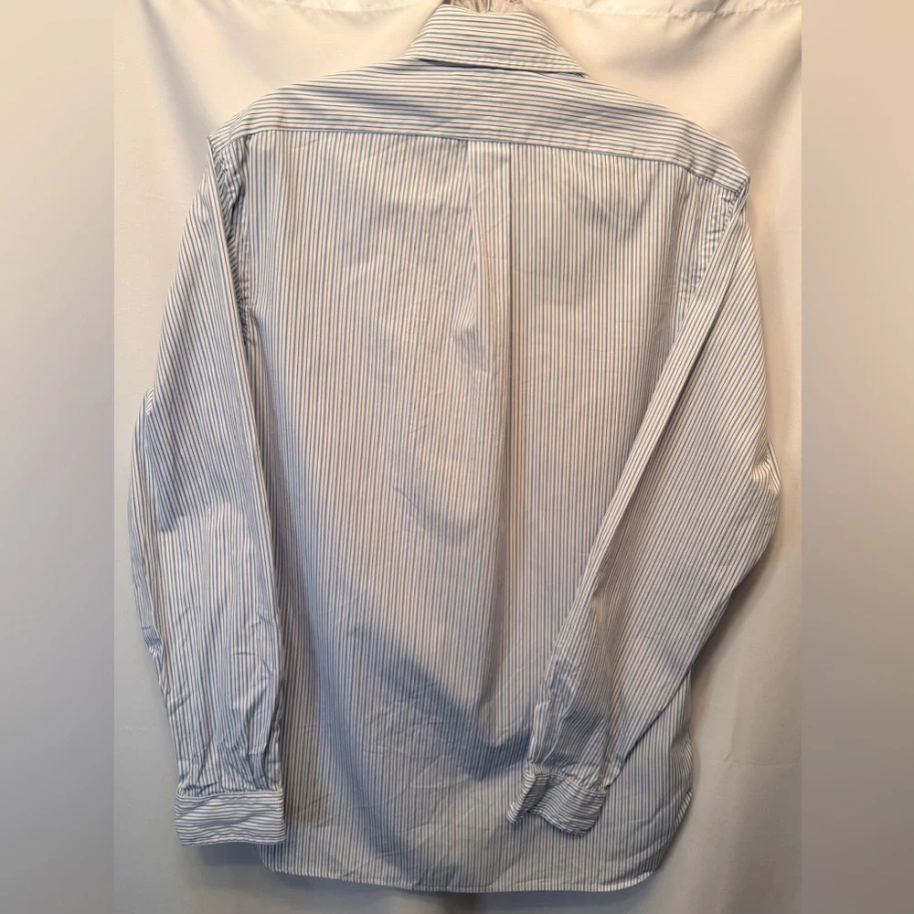 Ralph Lauren 15.5 M Button Down Long Sleeve White Blue Stripe Dress Casual Shirt - Picture 5 of 8